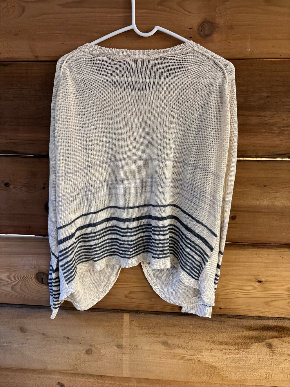 Margaret O'Leary Cream Knit Sweater with Navy Stripes 100% linen